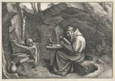 H. Franciscus lezend in een grot