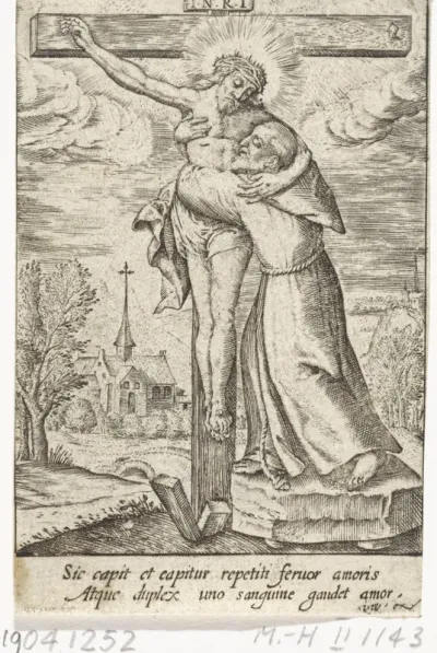 H. Franciscus van Assisi omhelst Christus aan het kruis