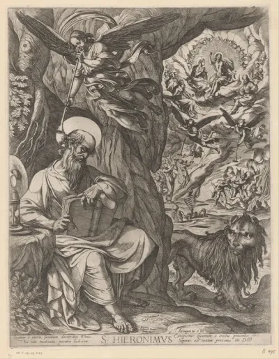 H. Hieronymus in de wildernis contemplerend over het laatste oordeel
