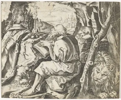 H. Hieronymus schrijvend in zijn grot