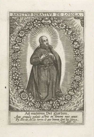 H. Ignatius van Loyola in een bloemenkrans