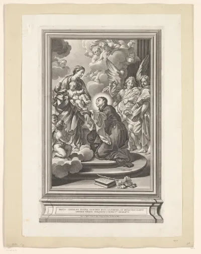 H. Stanislaus Kostka knielend voor Maria en Kind
