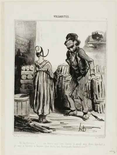 “Ha! Dammmmmnit wife... how much funnn we had when we were eighteen.... no men no women..... just us people from Auvergne,” plate 5 from Vulgarités
