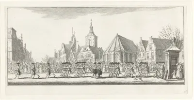 Haagse schutterij in de lijkstoet van Anna van Hannover te Delft, 1759
