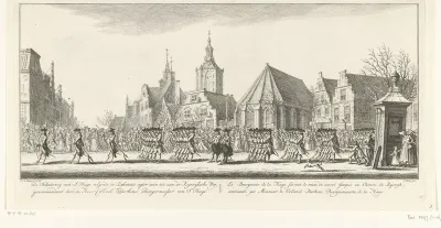 Haagse schutterij in de lijkstoet van Anna van Hannover te Delft, 1759