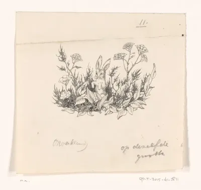 Haas tussen bloemen en planten