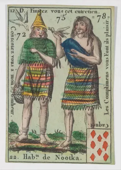 Hab.t de Nootka, from the playing cards (for quartets) "Costumes des Peuples Étrangers"