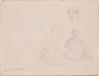 Haitarinsoittaja kuulijoineen. Todennäköisesti n. 1910-12