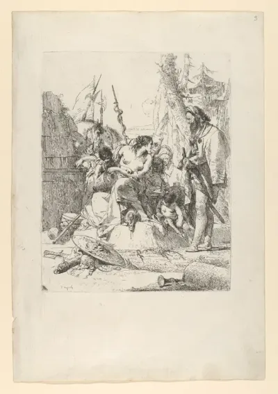 Half-dressed Nymph with two children, surrounded by four men, from the Scherzi