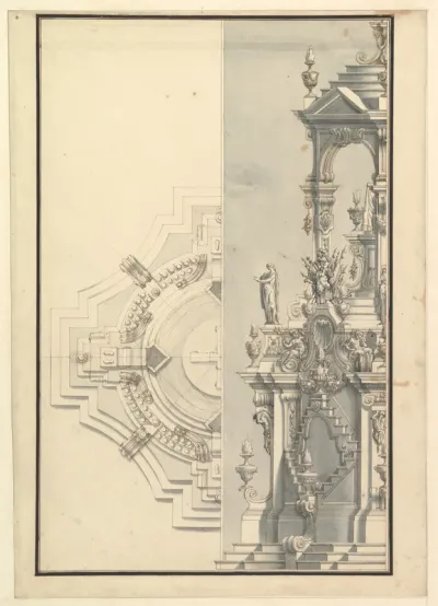 Half Elevation and Half Ground Plan for a Catafalque for a Duke