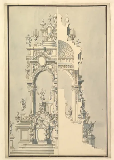 Half Elevation and Half Section of Catafalque for a Duchess of Hanover, probably Sophia (1630–1714)