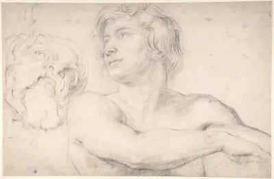 Half-Figure of a Nude Man Facing Left, Head of a Satyr