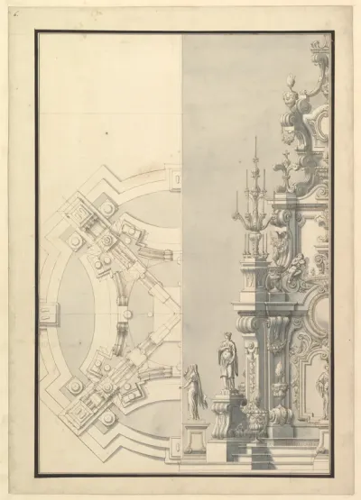 Half Ground Plan and Half Elevation for a Catafalque for Duke Francesco of Parma (1694–1727)