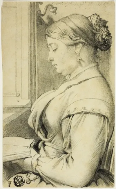 Half-Length Portrait of Woman (in profile to left) Reading by Opera Window
