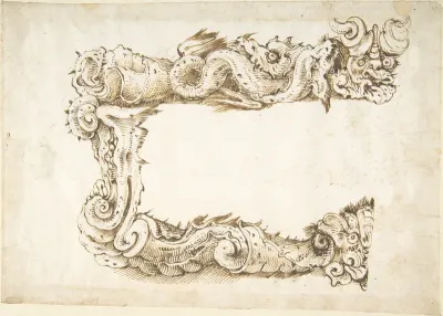 Half of a Cartouche with Monsters