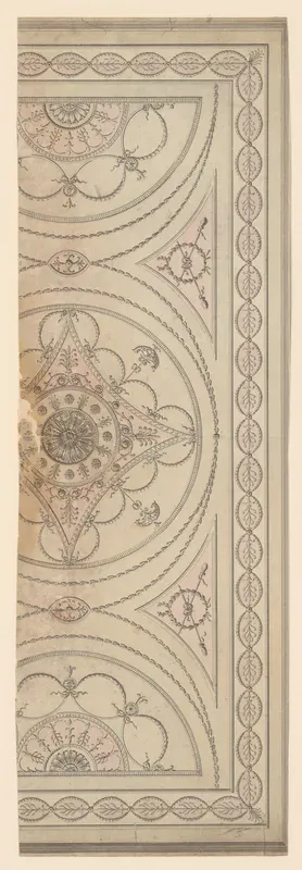 Half Plan of a Ceiling with an Oval Center and Semicircular Ends