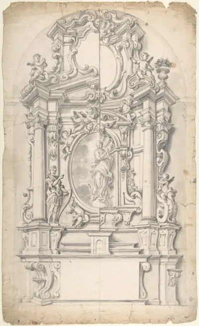 Halved Variant Designs for an Altar with the Virgin of the Immaculate Conception in the Central Cartouche