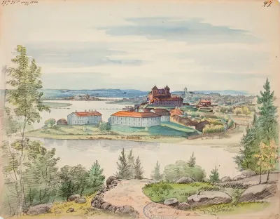 Hämeenlinna, view for illustration in Finland Depicted in Drawings