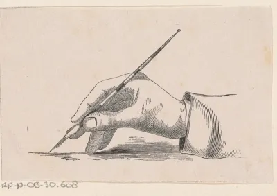 Hand schrijvend met een kroontjespen