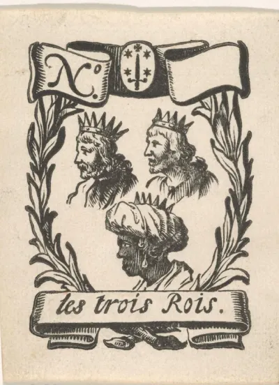 Handelsetiket met de drie koningen en het wapen van de stad Haarlem