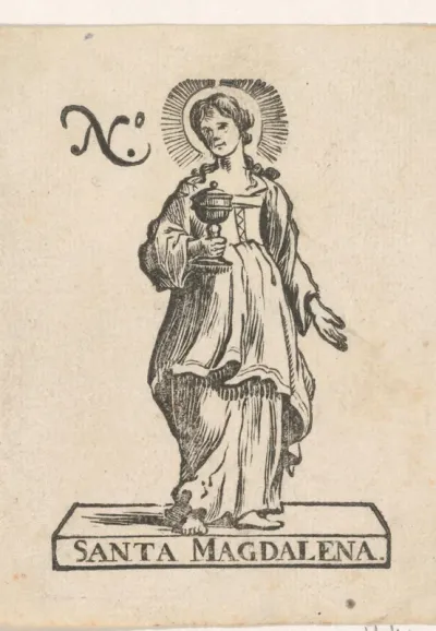 Handelsetiket met de heilige Maria Magdalena