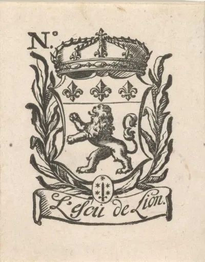 Handelsetiket met de wapens van Lyon en Haarlem