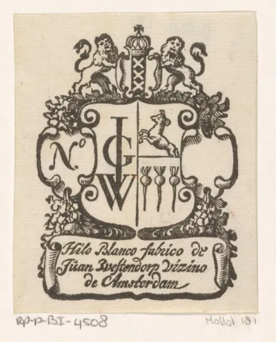 Handelsetiket van Jan Westerhoven te Amsterdam
