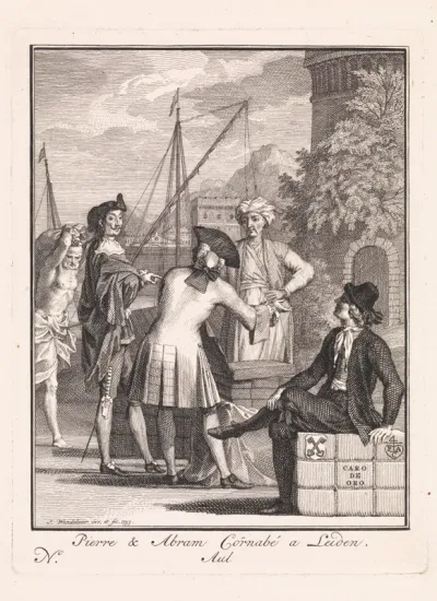 Handelsetiket van lakenkoopmannen Pierre & Abraham Cornabé uit Leiden