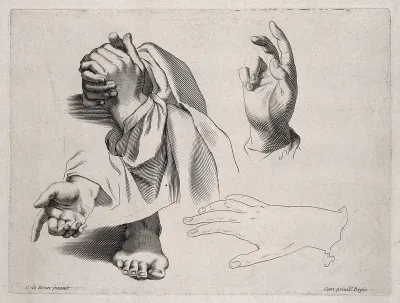 Hands in various gestures, including prayer and benediction