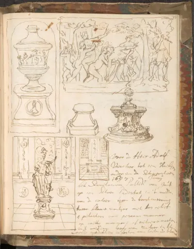 Handschrift met schetsen voor opdrachten