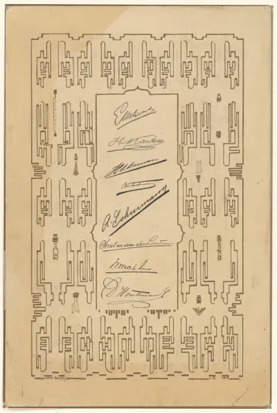 Handtekeningenblad ter gelegenheid van het vijfentwintigjarig jubileum van de N.V. Philips Gloeilampenfabrieken