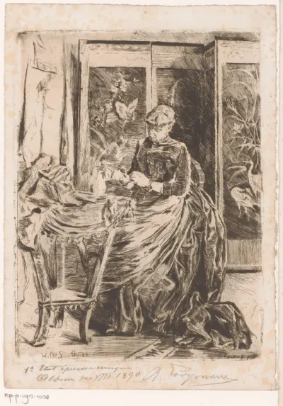 Handwerkende vrouw in een interieur