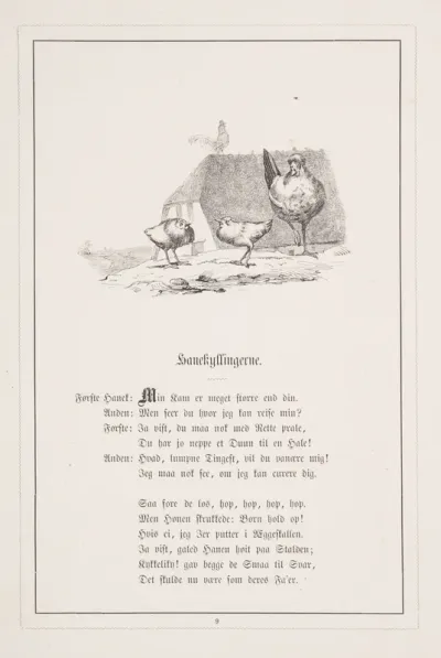 Hanekyllingerne. Illustration til H.V. Kaalund, "Fabler for Børn"