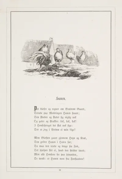 Hanen. Illustration til H.V. Kaalund, "Fabler for Børn"