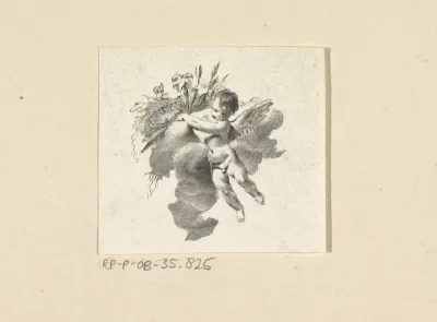 Hangende putto met bloemen