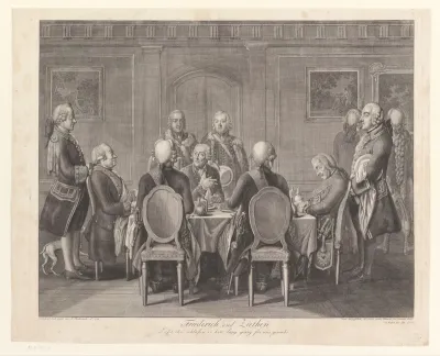 Hans Joachim von Zieten slapend aan de tafel van Frederik de Grote