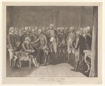 Hans Joachim von Zieten zittend voor Frederik de Grote en zijn gevolg