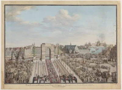 Hans Kongelige Hoyhed Arveprinds Frederic og Prindscesce Sofie Frederikes Intog i Kiöbenhavn. Den 17iede October 1774.