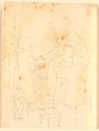 Hans Peter Købke (kunstnerens broder) med to af pastor Fejlbergs sønner