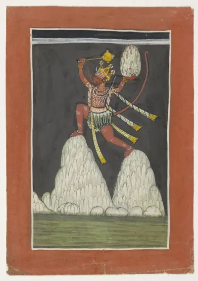 Hanuman springt op bergtoppen