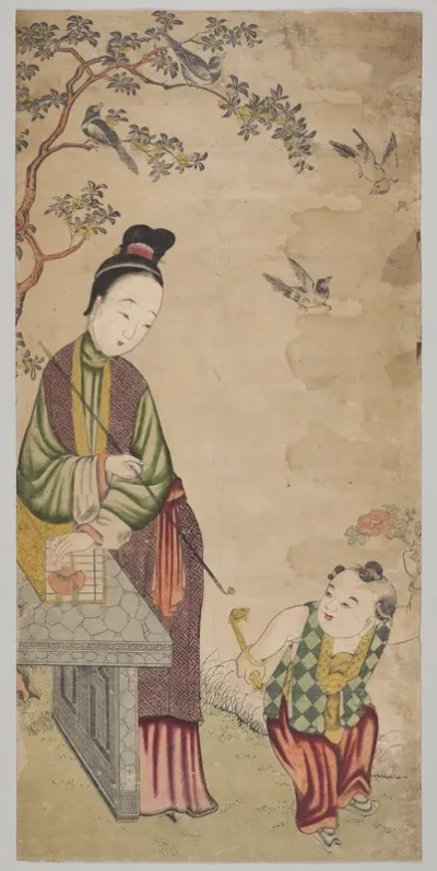 Happy Birds in a Spring Garden