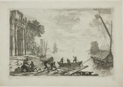 Harbor Scene with Rising Sun