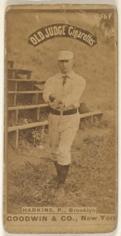 Harkins, Pitcher, Brooklyn, from the Old Judge series (N172) for Old Judge Cigarettes