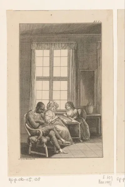Harlekijn met overgeslagen armen naast zijn vrouw