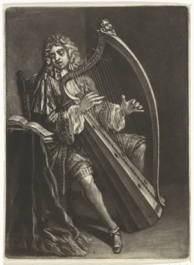 Harpspelende man