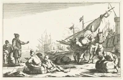 Haven met kooplieden en pakezel