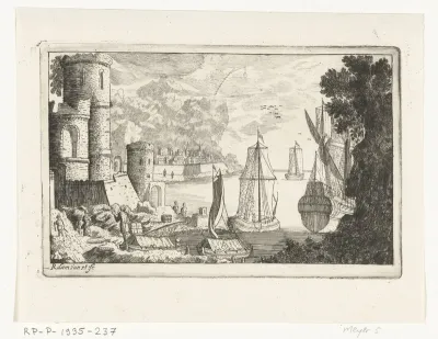 Haven met lossende boten