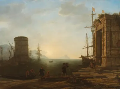 Havengezicht bij zonsopgang