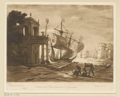 Havengezicht met aangemeerd zeilschip