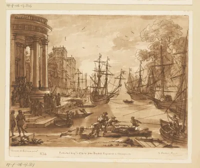 Havengezicht met de inscheping van de H. Ursula